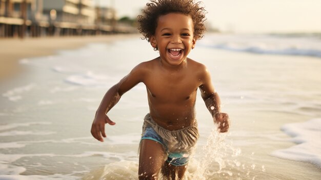 Junge, der sich im Wasser amüsiert