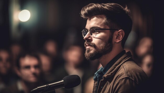 Junge Erwachsene rocken bei einem von KI generierten Konzert auf der Bühne