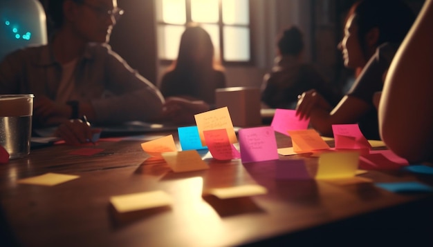 Kostenloses Foto junge erwachsene sammeln ideen am schreibtisch, der von ki generiert wird