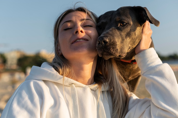Kostenlose Foto junge frau genießt einige zeit mit ihrem hund