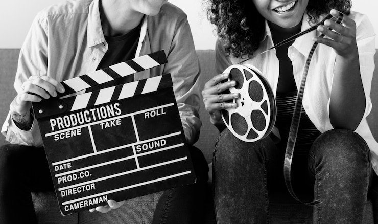 Kostenlose Foto junge frauen mit filmfilmrolle