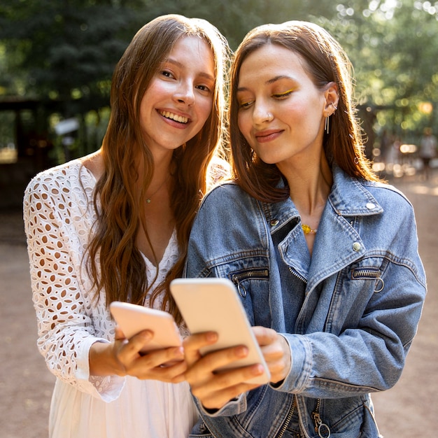 Junge Freundinnen mit Handy