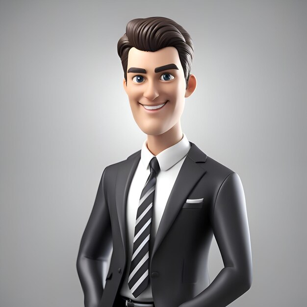 Junge Geschäftsmann in schwarzem Anzug und Krawatte 3D-Rendering-Illustration