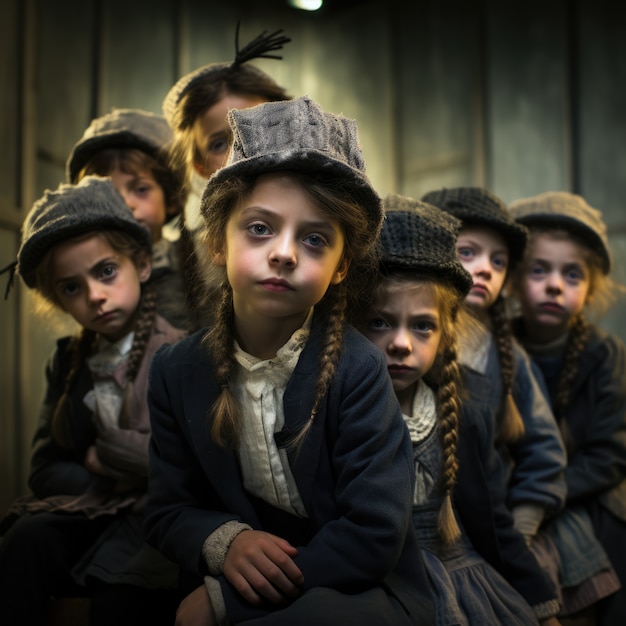 Kostenloses Foto junge kinder hinter der bühne einer theaterproduktion
