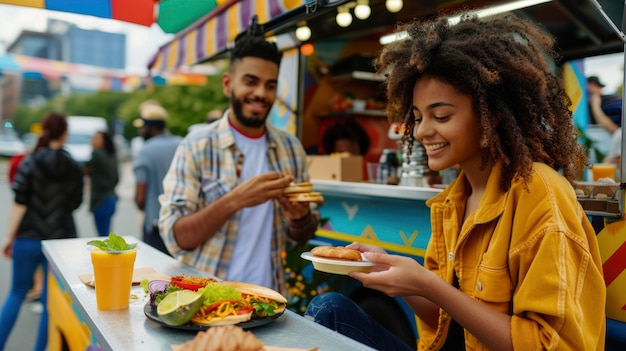 Kostenloses Foto junge menschen genießen streetfood