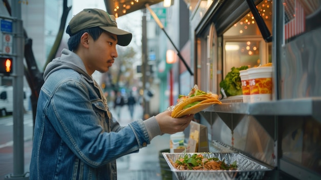 Kostenloses Foto junge person genießt street food