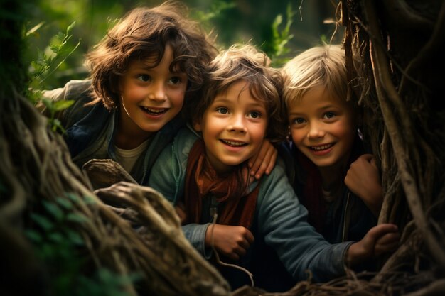 Jungen, die sich in der Natur amüsieren