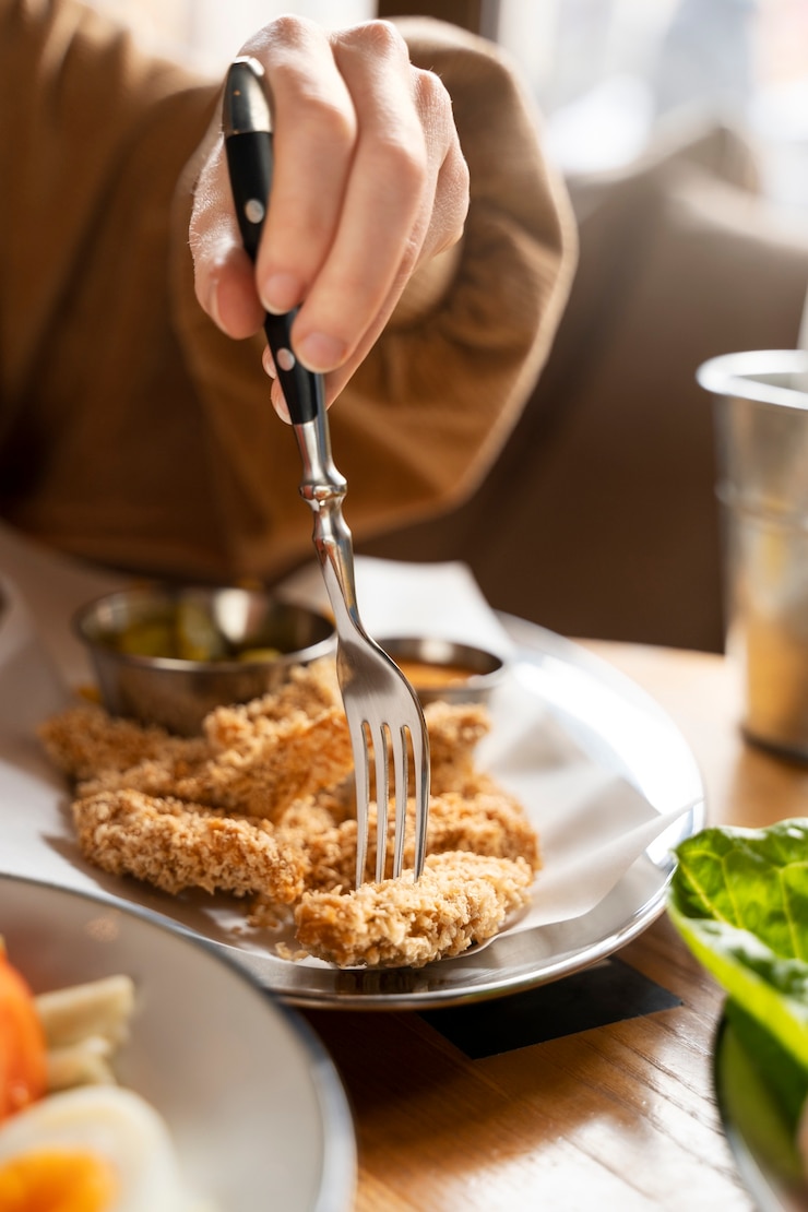Kostenlose Foto junger erwachsener, der essen genießt