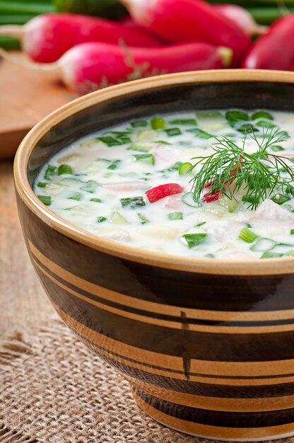 Kalte Gemüsekefirsuppe mit Eiern und Grüns