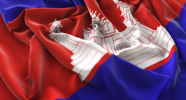 Kambodscha-Flagge gekräuselt schön Winken Makro Nahaufnahme Schuss