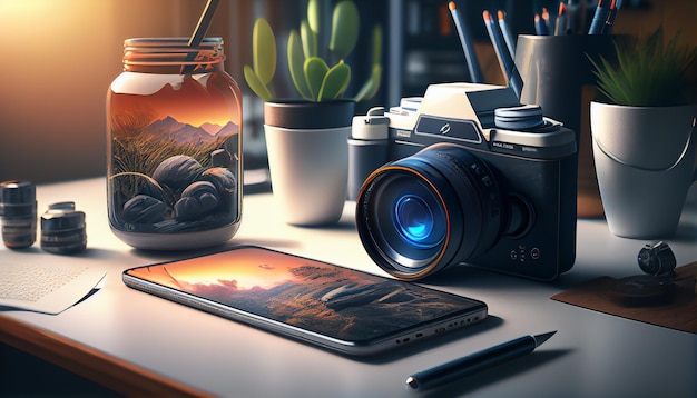 Kostenloses Foto kamera fotografisch mit generativer ki von smartphone-geräten