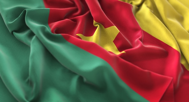 Kamerun-Flagge gekräuselt schön Winken Makro Nahaufnahme Schuss