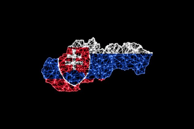 Karte der Slowakei, polygonale Maschenlinienkarte, Flaggenkarte