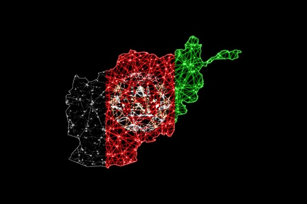 Karte von Afghanistan, polygonale Maschenlinienkarte, Flaggenkarte