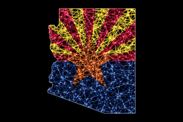 Karte von Arizona, polygonale Maschenlinienkarte, Flaggenkarte