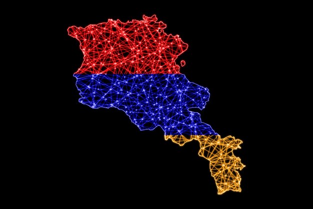 Karte von Armenien, polygonale Maschenlinienkarte, Flaggenkarte