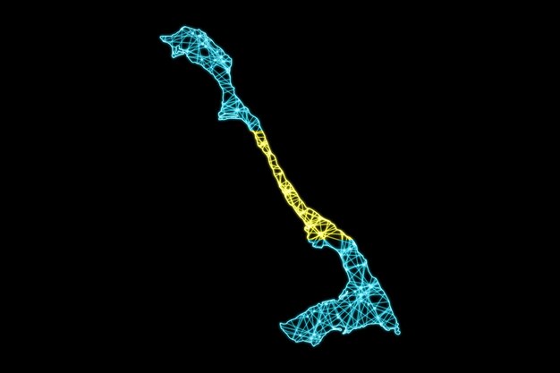 Karte von Bahamas, polygonale Maschenlinienkarte, Flaggenkarte