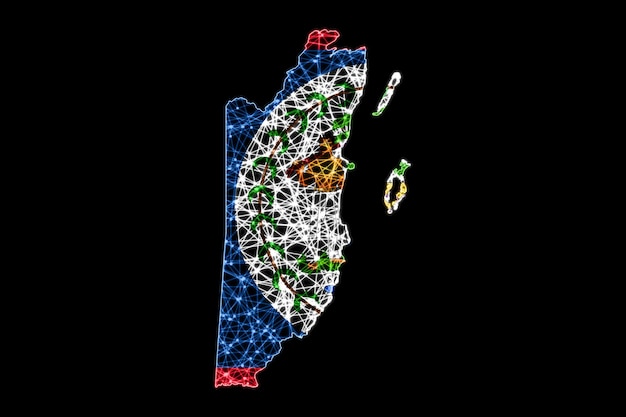 Karte von Belize, polygonale Maschenlinienkarte, Flaggenkarte