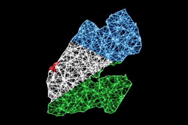 Karte von Dschibuti, polygonale Maschenlinienkarte, Flaggenkarte