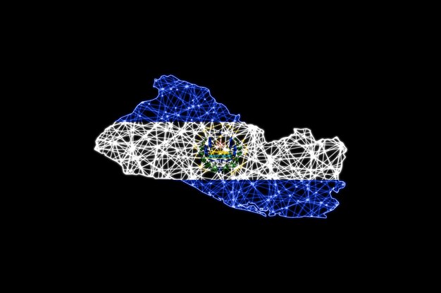 Karte von El Salvador, polygonale Maschenlinienkarte, Flaggenkarte