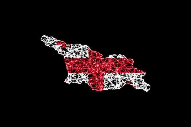 Karte von Georgien, polygonale Maschenlinienkarte, Flaggenkarte