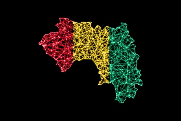 Karte von Guinea, polygonale Maschenlinienkarte, Flaggenkarte