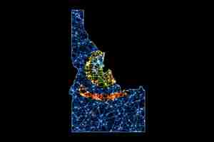 Kostenloses Foto karte von idaho, polygonale maschenlinienkarte, flaggenkarte