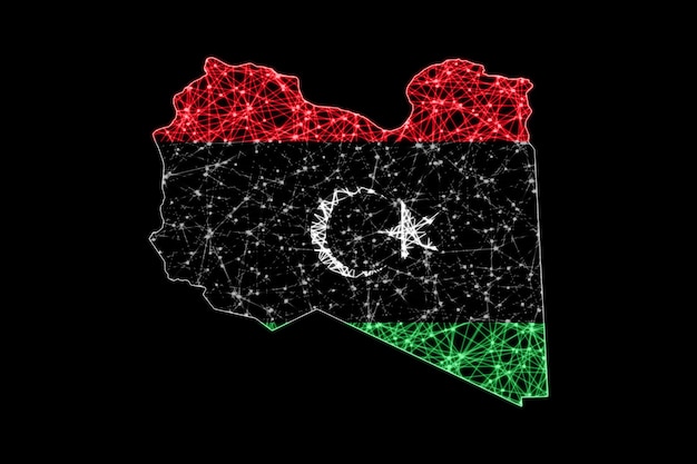 Karte von Libyen, polygonale Netzlinienkarte, Flaggenkarte