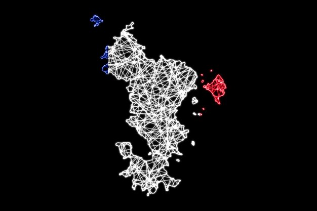 Karte von Mayotte, polygonale Maschenlinienkarte, Flaggenkarte