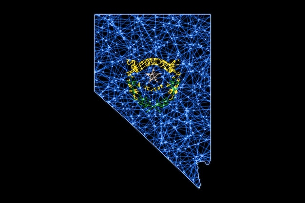 Karte von Nevada, polygonale Maschenlinienkarte, Flaggenkarte