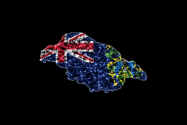 Karte von Pitcairn, polygonale Maschenlinienkarte, Flaggenkarte
