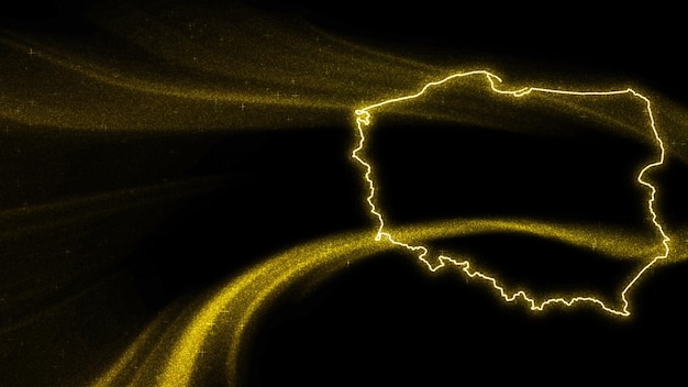 Karte von Polen, Goldglitterkarte auf dunklem Hintergrund