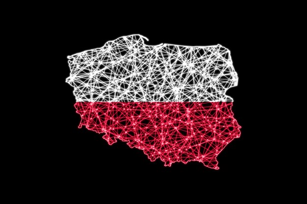 Karte von Polen, polygonale Maschenlinienkarte, Flaggenkarte