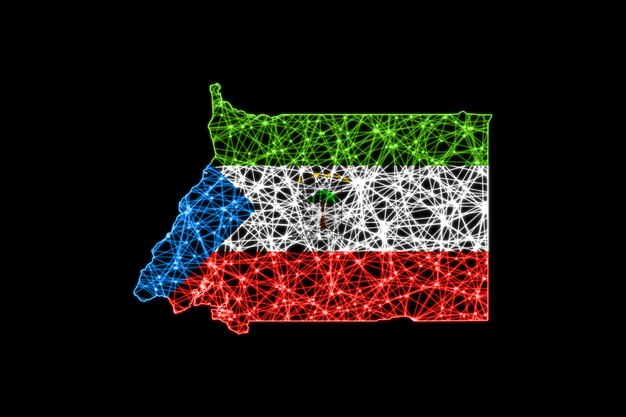 Karte von Äquatorialguinea, polygonale Maschenlinienkarte, Flaggenkarte