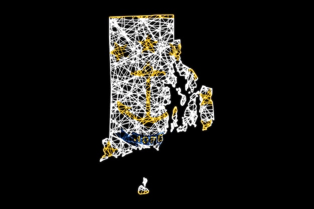 Kostenloses Foto karte von rhode island, polygonale maschenlinienkarte, flaggenkarte