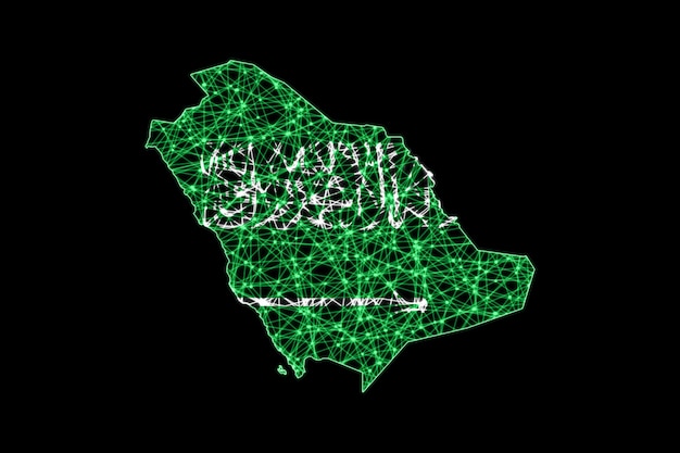 Karte von Saudi-Arabien, polygonale Maschenlinienkarte, Flaggenkarte