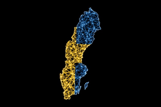 Kostenloses Foto karte von schweden, polygonale maschenlinienkarte, flaggenkarte