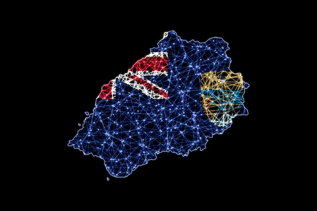 Karte von St. Helena, polygonale Maschenlinienkarte, Flaggenkarte