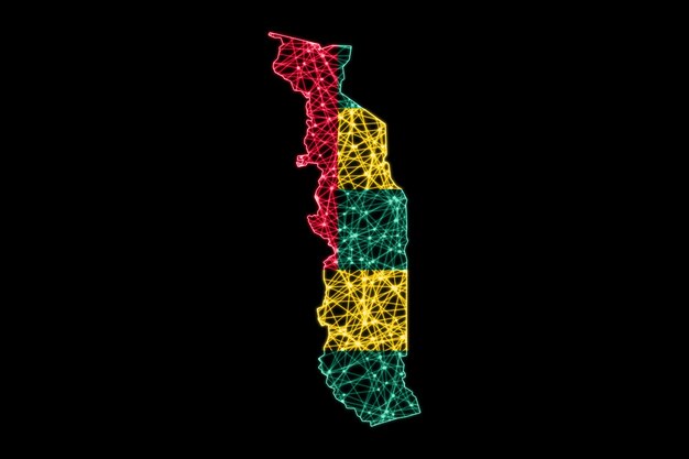 Karte von Togo, polygonale Maschenlinienkarte, Flaggenkarte