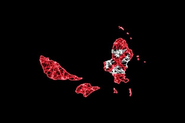 Karte von Wallis und Futuna, polygonale Maschenlinienkarte, Flaggenkarte