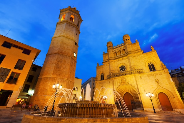 Kathedrale in castellon de la plana in der nacht. spanien