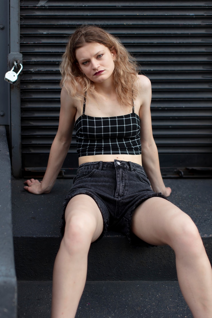 Kostenlose Foto kaukasische punkfrau in urbaner lage