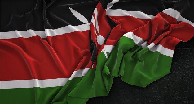 Kenia-Flagge, die auf dunklem Hintergrund geknittert wurde 3D Render
