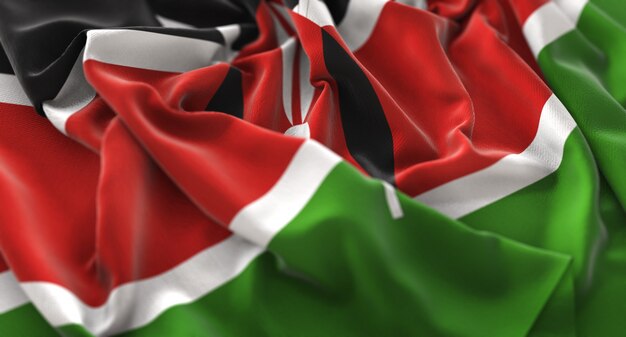 Kenia Flagge gekräuselt Wunderschön Winken Makro Nahaufnahme Shot