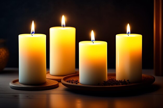 Kerzen auf einem Tisch mit dunklem Hintergrund