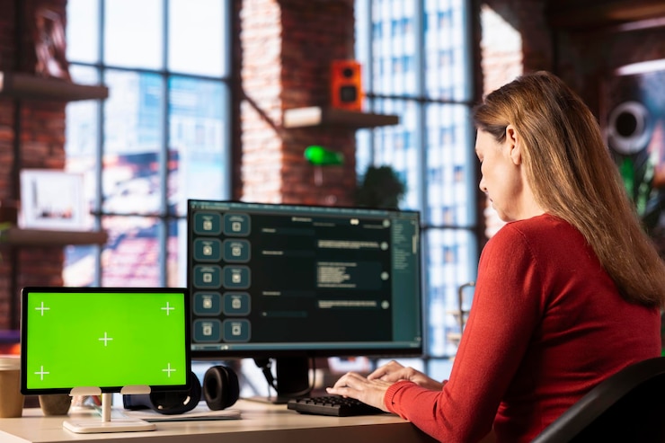 Kostenlose Foto ki-chatbot-software auf einem computermonitor, die bei der erledigung von aufgaben hilft