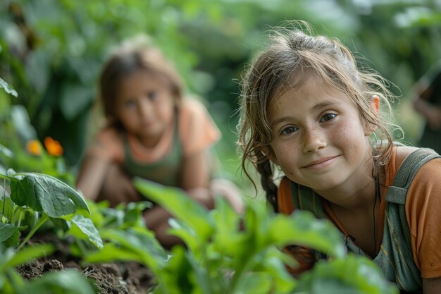 Kostenloses Foto kind, das im garten arbeiten lernt