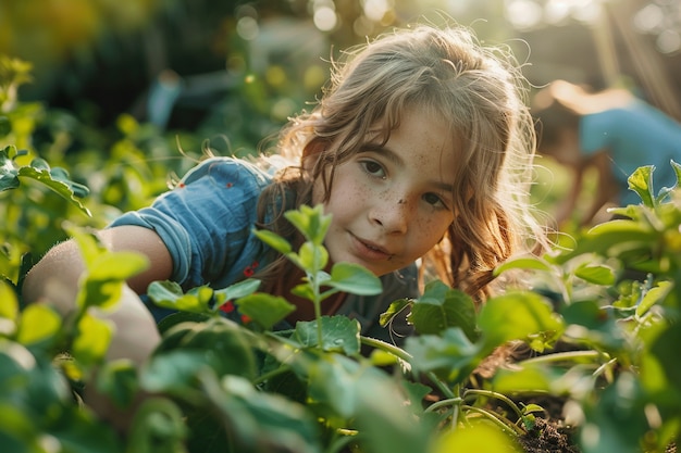 Kostenloses Foto kind, das im garten arbeiten lernt