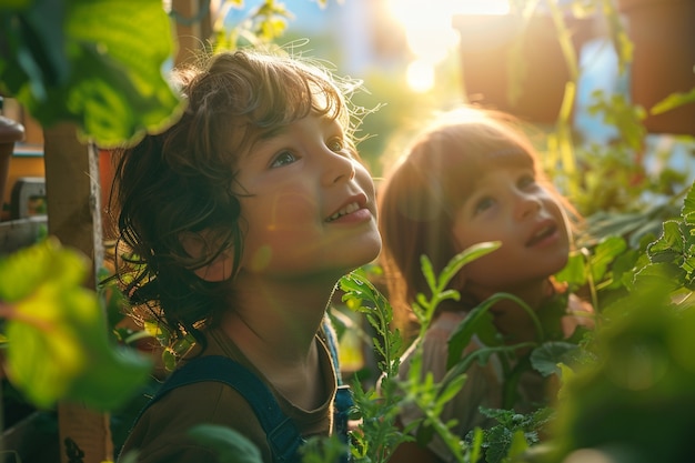 Kostenloses Foto kind, das im garten arbeiten lernt