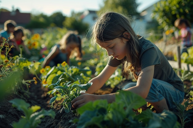 Kostenloses Foto kind, das im garten arbeiten lernt